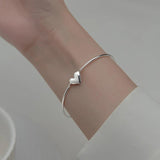 Silver Love Heart Charm Bracelet Bangle for Women