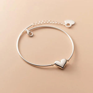 Silver Love Heart Charm Bracelet Bangle for Women