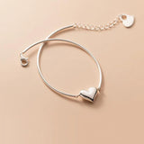 Silver Love Heart Charm Bracelet Bangle for Women