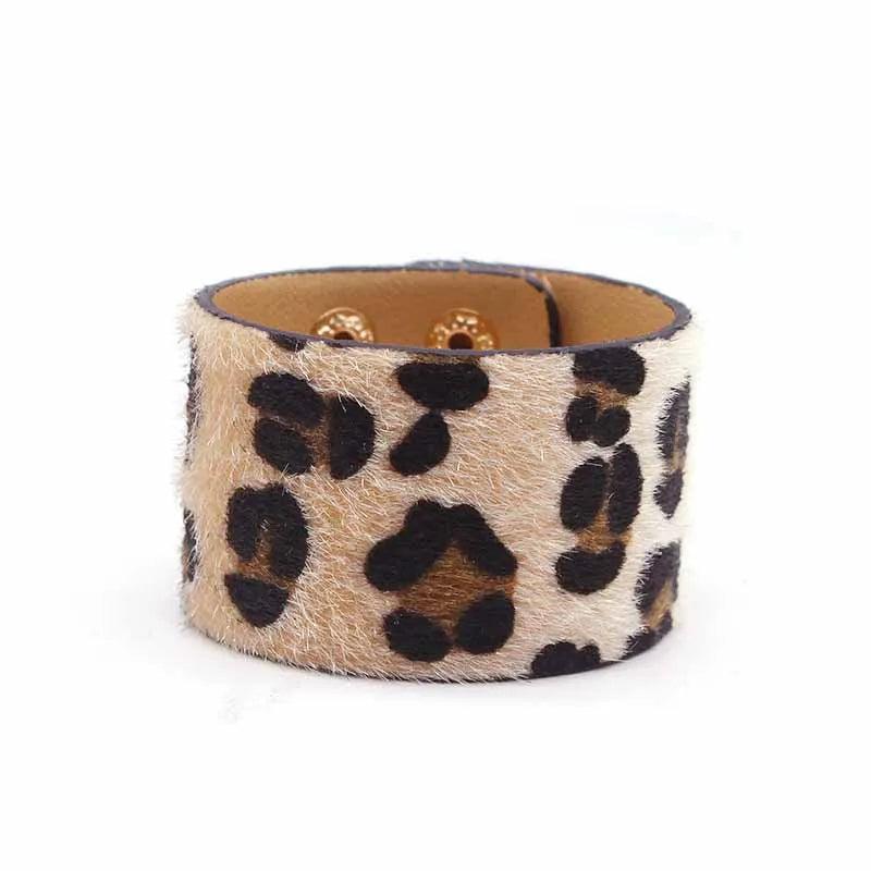 Leopard Circle Leather Bracelet Women Bangle Jewelry