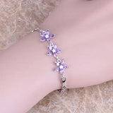 Purple CZ Silver Plated Link Bracelet 7-8 inch S0294