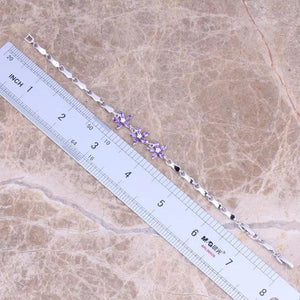 Purple CZ Silver Plated Link Bracelet 7-8 inch S0294