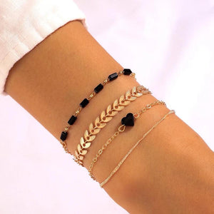 Heart Chain Bracelets for Women Charms Bead Leaf Adjustable Bohemian Jewelry