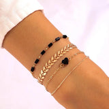 Heart Chain Bracelets for Women Charms Bead Leaf Adjustable Bohemian Jewelry