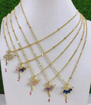 Dancing Girl Necklace Plated Pendant CZ Pave Party Birthday Jewelry