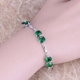 Green Cubic Zirconia Link Chain Bracelet 7-8 inches