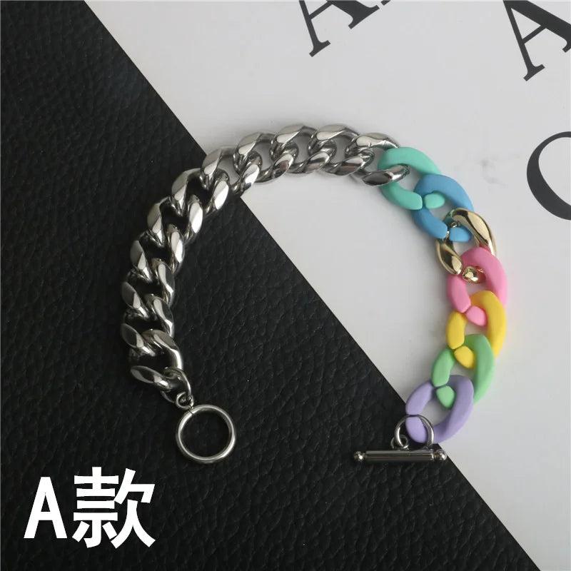 Titanium Steel Acrylic Bracelet OT Buckle Stainless Steel Couple Bracelet