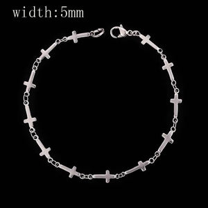 Stylish 5mm Stainless Steel Cross Bracelet Chain 7-11in
