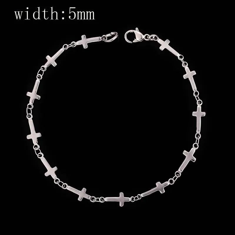 Stylish 5mm Stainless Steel Cross Bracelet Chain 7-11in