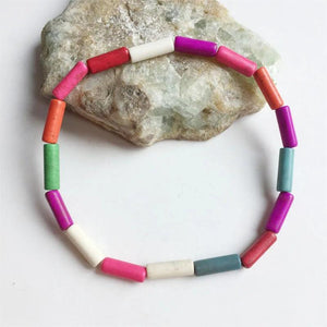 Natural Stone Buddha Round Tube Howlite Bracelet For Men Women