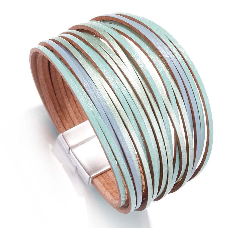 Bohemian Leather Bracelet for Women Multilayer Wrap Wide Bangles