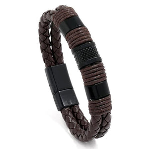 Men's Multi-Layer Leather Charm Bracelet Magnetic Clasp Bangle