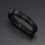 Men's Multi-Layer Leather Charm Bracelet Magnetic Clasp Bangle