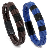 Men's Multi-Layer Leather Charm Bracelet Magnetic Clasp Bangle