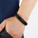 Men's Multi-Layer Leather Charm Bracelet Magnetic Clasp Bangle