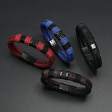 Men's Multi-Layer Leather Charm Bracelet Magnetic Clasp Bangle