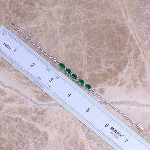 Green Cubic Zirconia Link Chain Bracelet 7 inch
