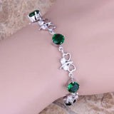 Green CZ Silver Plated Butterfly Bracelet 7-8 inch