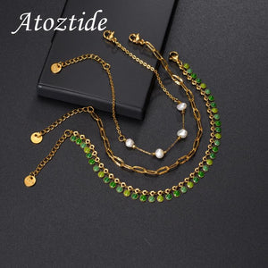 Atoztide Charm 3-Layer Bracelets Stainless Steel Adjustable Bangle Jewelry Gift
