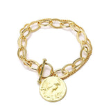 Simulated Pearl Bracelet Round Coin Charm Chains