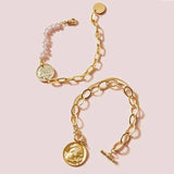 Simulated Pearl Bracelet Round Coin Charm Chains