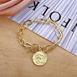 Simulated Pearl Bracelet Round Coin Charm Chains