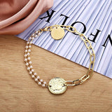 Simulated Pearl Bracelet Round Coin Charm Chains