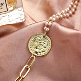 Simulated Pearl Bracelet Round Coin Charm Chains
