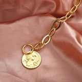 Simulated Pearl Bracelet Round Coin Charm Chains
