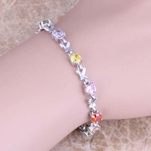 Purple CZ Silver Plated Chain Bracelet 6.5-7.5 inch