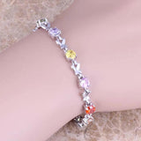 Purple CZ Silver Plated Chain Bracelet 6.5-7.5 inch