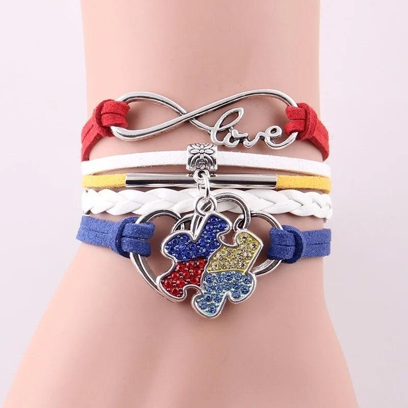 Autism Awareness Bracelet Rhinestone Puzzle Piece Charm Bangles