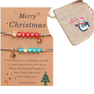 Merry Christmas Glass Pendant Braided Bracelet Crystal Beads