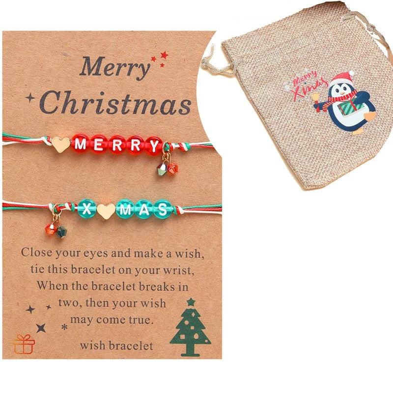 Merry Christmas Glass Pendant Braided Bracelet Crystal Beads