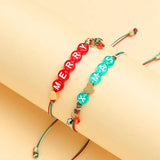 Merry Christmas Glass Pendant Braided Bracelet Crystal Beads