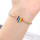 Rainbow Heart Bracelet Women's Adjustable Gold-plated Friendship Jewelry