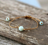 Boho Stone Bead Bracelet on Wax Cord, Birthday Gift Jewelry