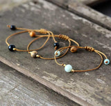 Boho Stone Bead Bracelet on Wax Cord, Birthday Gift Jewelry
