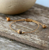 Boho Stone Bead Bracelet on Wax Cord, Birthday Gift Jewelry