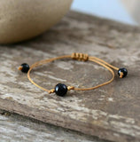 Boho Stone Bead Bracelet on Wax Cord, Birthday Gift Jewelry