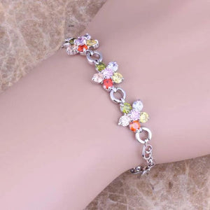 Red Garnet Silver Plated Link Chain Bracelet 6.5 - 7.5 inch