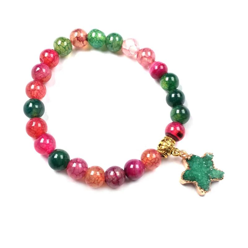 Natural Agate Bead Star Pendant Bracelet