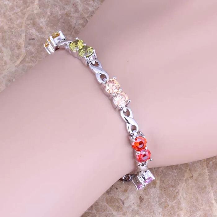 Gallant Multigem Multicolor Silver Bracelet 7-8 inch