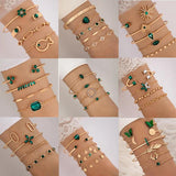 Vintage Green Brick Flower Leaf 4pc Bracelet Set for Women