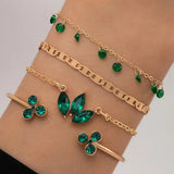 Vintage Green Brick Flower Leaf 4pc Bracelet Set for Women
