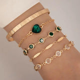 Vintage Green Brick Flower Leaf 4pc Bracelet Set for Women