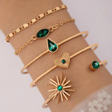 Vintage Green Brick Flower Leaf 4pc Bracelet Set for Women