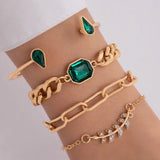 Vintage Green Brick Flower Leaf 4pc Bracelet Set for Women