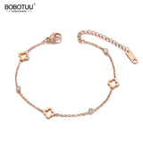 Stainless Steel CZ Crystal Flower Charm Bracelet for Women