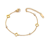 Stainless Steel CZ Crystal Flower Charm Bracelet for Women